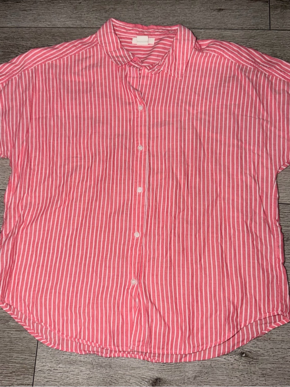 H&M Pink & White Vertical Striped Short-Sleeve Button-Up Blouse